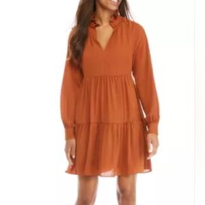 1. State Burnt Orange Long Sleeve Chiffon Mock Neck Dress Size XL